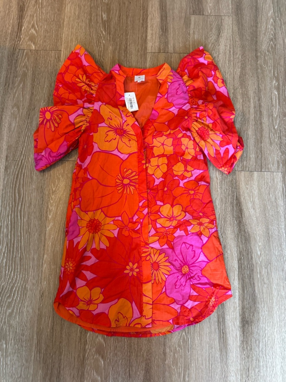 J.Marie Lizzie Mandarin Collar Short Sleeve Ruffle Hem Shirt Dress - Picture 2 of 5